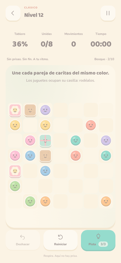 Un tablero de Desenreda resuelto a medias